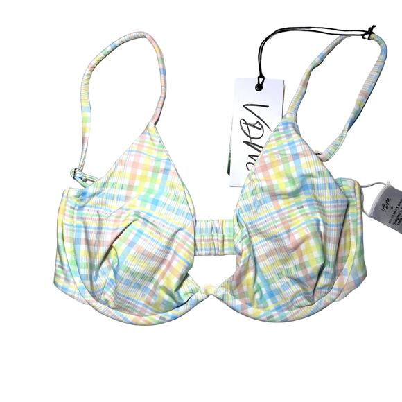 Revolve VDM The Label Heidi White Blue Pastel Plaid Underwire Bikini Top S+ NWT - Picture 1 of 6